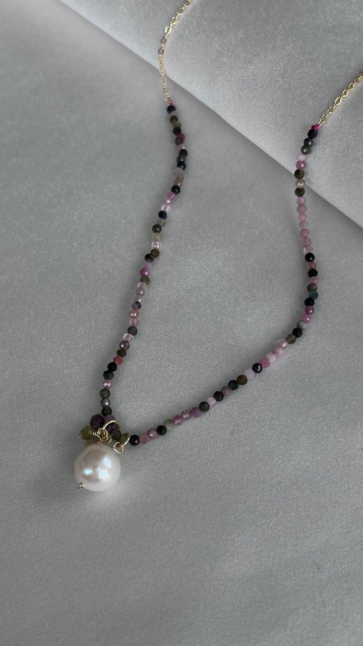 COLLAR TURMALINAS MINI Y PERLA