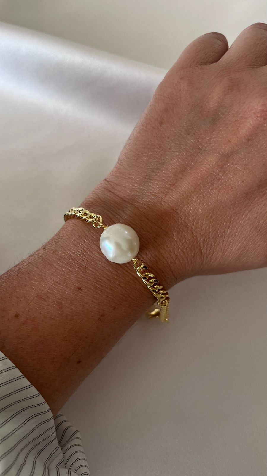 PULSERA CADENA CUBANA PERLA