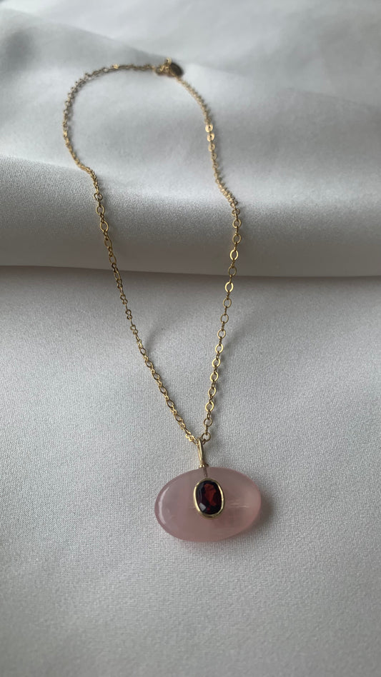COLLAR CUARZO ROSA Y GRANATE