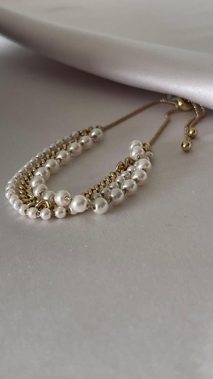 PULSERA TRIPLE PERLAS CADENA CUBANA